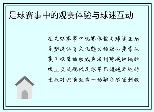 足球赛事中的观赛体验与球迷互动